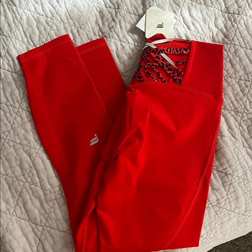 Fabletics Electric Cherry Leggings with Leopard Print